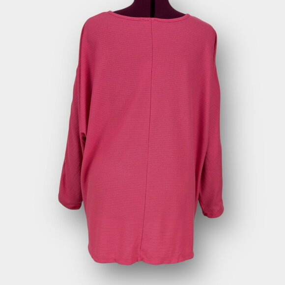 Lily Morgan 3X Pink Textured Knit Tunic Sleeve Button Hem Scoop Neck - Picture 3 of 10